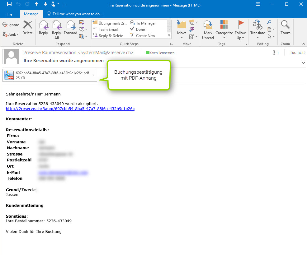 Buchungsbestätigung per E-Mail
